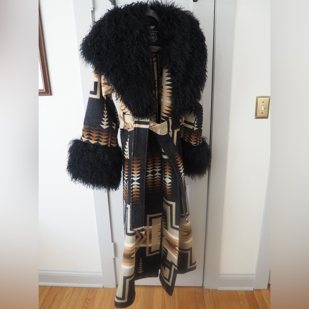 Worn Once, Lindsey Thornburg Harding Oxford Shearling Duster Coat, O/S